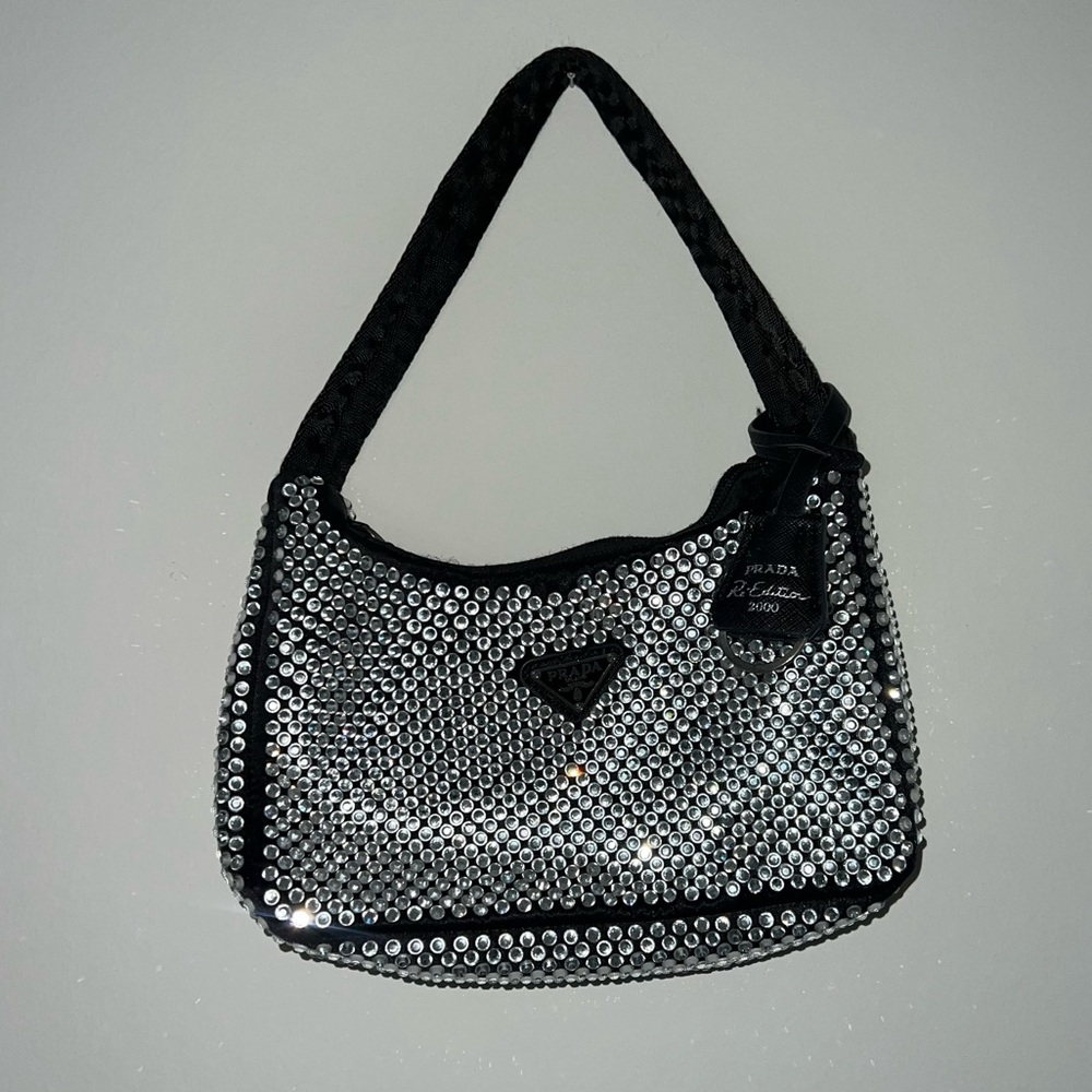 Prada Black Silver Crystal-Embellished Shoulder Bag